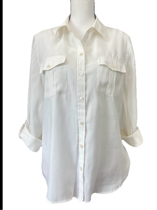 Chico's Tops - Chico's Ivory White Button Front Camp Shirt Size 1 Medium Roll Tab Sleeve Modal
